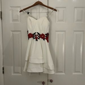 white dress with rose decals
